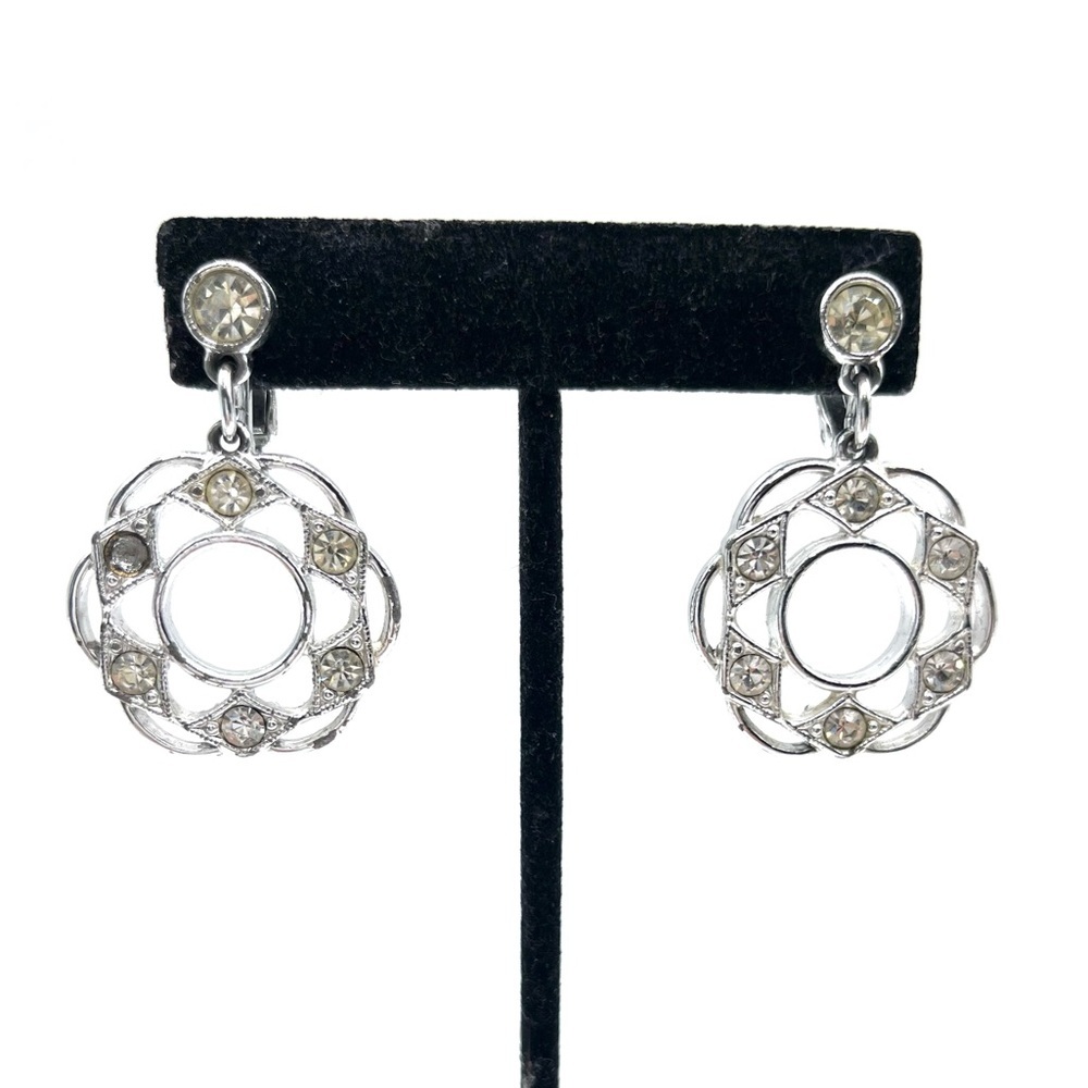 Sarah Coventry Vintage Signed Round Rhinestone Silver-tone clip on Earrings
